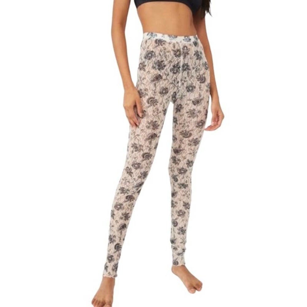 Free People Floral Print Leggings in Cream and Black